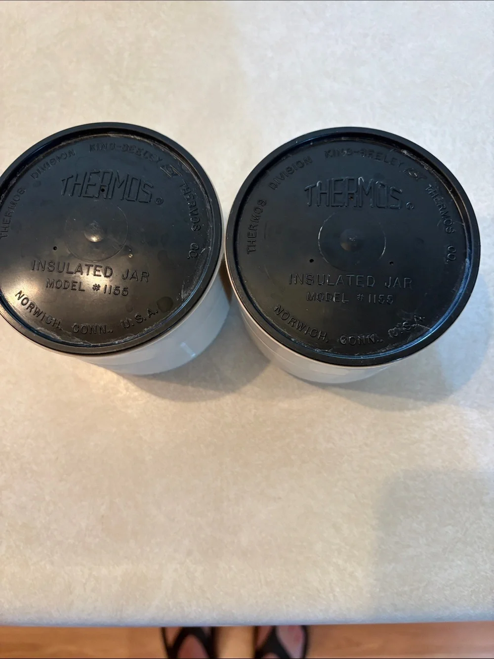 Vintage King Shelley Thermos Food Jars with Teal and Red Lids